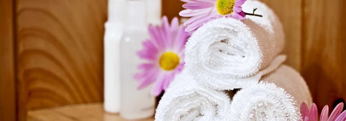 White rolled up spa towels